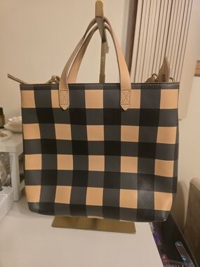 MADEWELL Women’s Black and Tan Check Tote Bag